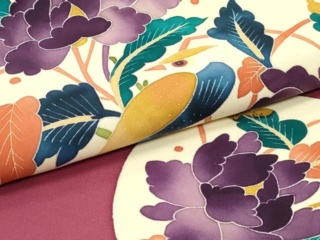 平和屋着物●本加賀友禅作家 木村雨山 九寸名古屋帯 花鳥丸文 浅蘇芳色 正絹 逸品 DAAZ3398ob