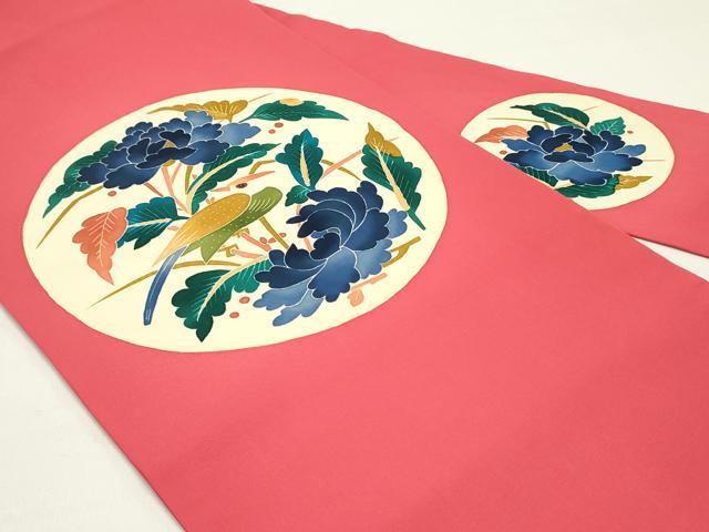 平和屋着物●本加賀友禅作家 木村雨山 九寸名古屋帯 花鳥丸文 赤紅色 正絹 逸品 DAAZ3400ob