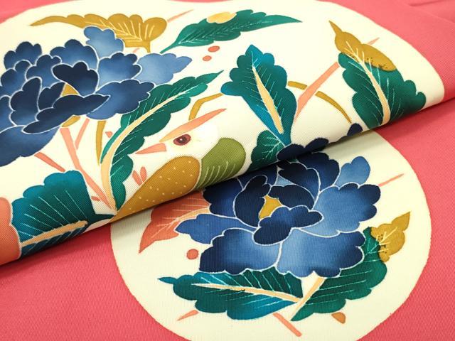 平和屋着物●本加賀友禅作家 木村雨山 九寸名古屋帯 花鳥丸文 赤紅色 正絹 逸品 DAAZ3400ob