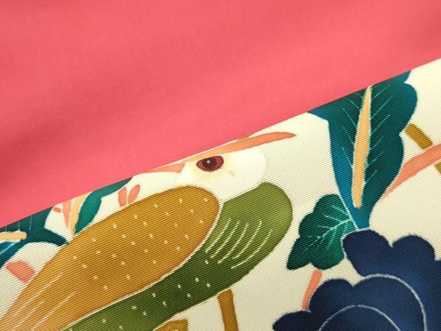 平和屋着物●本加賀友禅作家 木村雨山 九寸名古屋帯 花鳥丸文 赤紅色 正絹 逸品 DAAZ3400ob