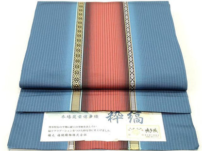平和屋着物●本場筑前博多織 八寸名古屋帯 粋縞 福絖織物謹製 博多金ラベル 証紙付き 正絹 逸品 DAAZ3406ob