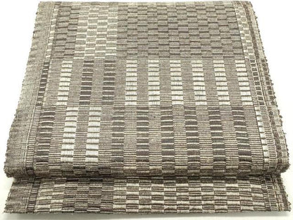 平和屋着物●八寸名古屋帯　紬地　めがね織　間道　正絹　逸品　未使用　DAAZ3412ob