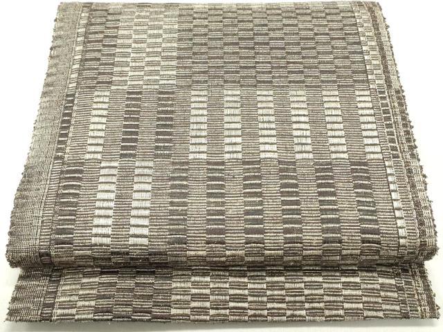 平和屋着物●八寸名古屋帯　紬地　めがね織　間道　正絹　逸品　未使用　DAAZ3412ob
