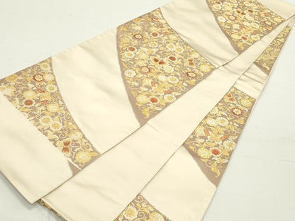 平和屋着物●六通柄袋帯 唐織 華宝 金糸 正絹 逸品 DAAZ3413ob