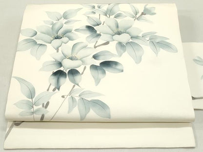 平和屋着物●塩瀬 九寸名古屋帯 作家物 手描き 枝花文 正絹 逸品 DAAZ3414ob