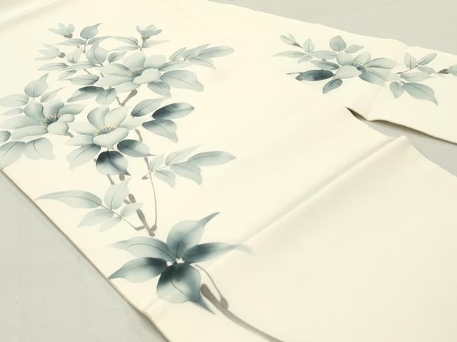 平和屋着物●塩瀬 九寸名古屋帯 作家物 手描き 枝花文 正絹 逸品 DAAZ3414ob