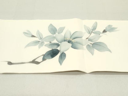 平和屋着物●塩瀬 九寸名古屋帯 作家物 手描き 枝花文 正絹 逸品 DAAZ3414ob