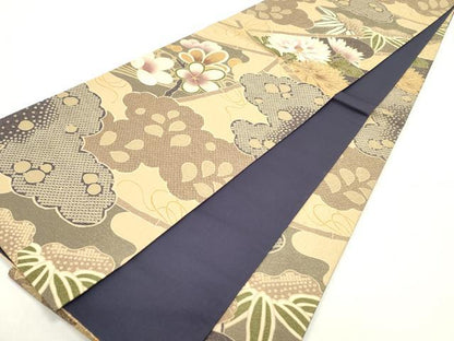 平和屋着物●全通柄袋帯 雲取り草花文 金通し地 正絹 逸品 DAAZ3415ob
