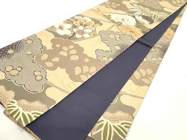 平和屋着物●全通柄袋帯 雲取り草花文 金通し地 正絹 逸品 DAAZ3415ob
