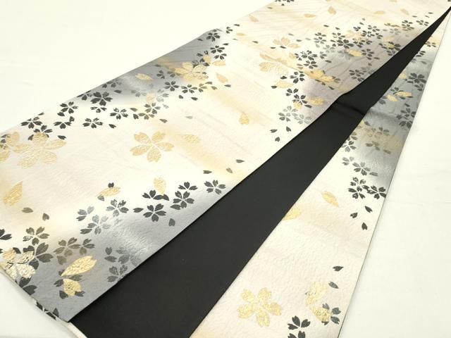平和屋着物●全通柄袋帯 膨れ織 舞桜文 金通し地 正絹 逸品 DAAZ3416ob