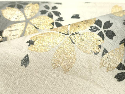 平和屋着物●全通柄袋帯 膨れ織 舞桜文 金通し地 正絹 逸品 DAAZ3416ob