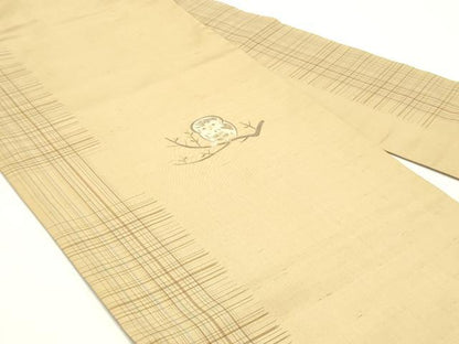平和屋着物●九寸名古屋帯 紬地 梟 格子間道 正絹 逸品 DAAZ3419ob