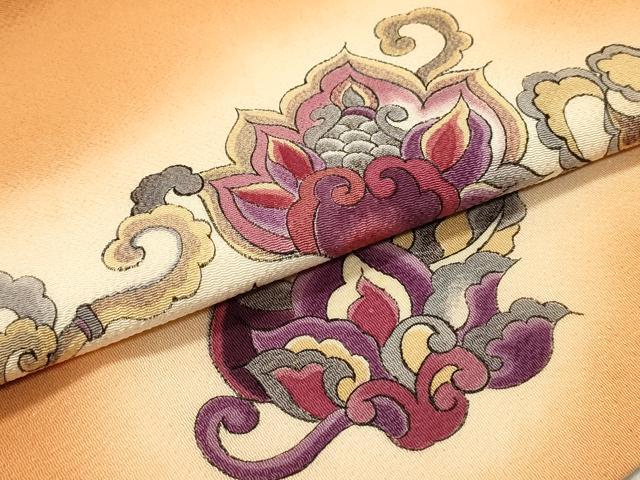 平和屋着物●初代 染人・山岡古都 首里琉染 九寸名古屋帯 更紗花唐草文 鬼しぼ縮緬 正絹 逸品 DAAZ3420ob