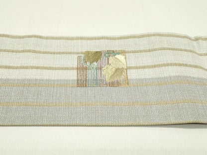平和屋着物▽九寸名古屋帯 スリーシーズン 春夏秋 総刺繍 源氏香草花文 金通し地 正絹 逸品 DAAZ3422ob