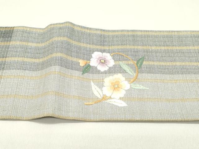 平和屋着物▽九寸名古屋帯 スリーシーズン 春夏秋 総刺繍 源氏香草花文 金通し地 正絹 逸品 DAAZ3422ob