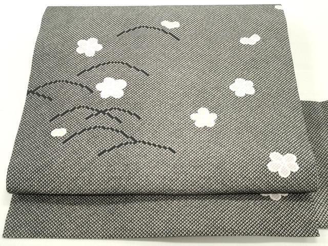 平和屋着物●全通柄九寸名古屋帯 舞花文 黒地 正絹 逸品 DAAZ3423ob