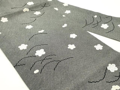 平和屋着物●全通柄九寸名古屋帯 舞花文 黒地 正絹 逸品 DAAZ3423ob