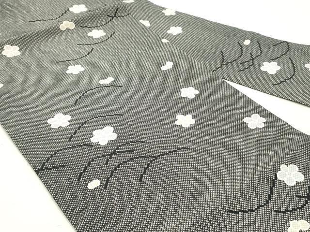 平和屋着物●全通柄九寸名古屋帯 舞花文 黒地 正絹 逸品 DAAZ3423ob