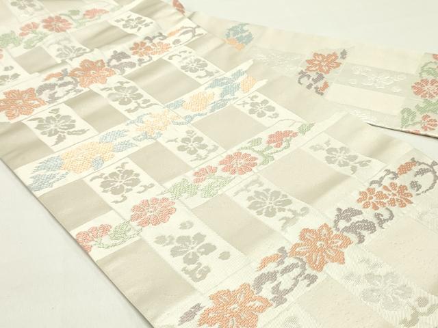 平和屋着物●西陣 川島織物 九寸名古屋帯 唐織 格子花唐草文 銀糸 正絹 逸品 DAAZ3429ob