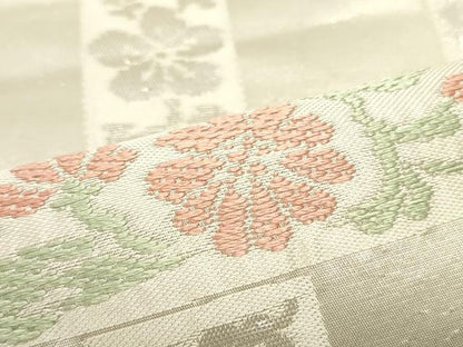 平和屋着物●西陣 川島織物 九寸名古屋帯 唐織 格子花唐草文 銀糸 正絹 逸品 DAAZ3429ob