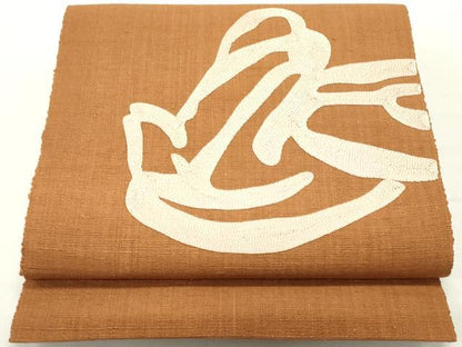 平和屋着物●本場結城紬 重要無形文化財 八寸名古屋帯 総刺繍 抽象文様 正絹 逸品 DAAZ3436ob