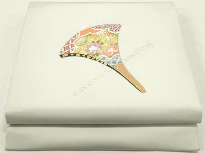 平和屋着物●塩瀬 九寸名古屋帯 檜扇吉祥花文 金彩 正絹 逸品 DAAZ3440ob