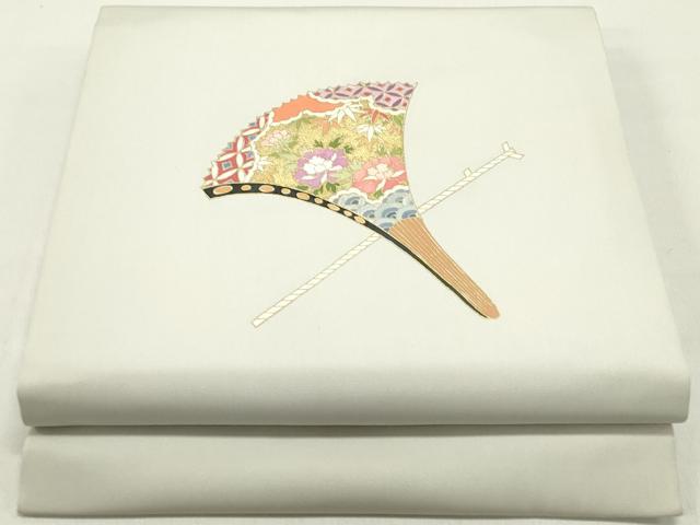 平和屋着物●塩瀬 九寸名古屋帯 檜扇吉祥花文 金彩 正絹 逸品 DAAZ3440ob