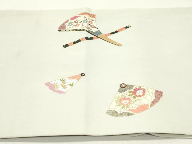 平和屋着物●塩瀬 九寸名古屋帯 檜扇吉祥花文 金彩 正絹 逸品 DAAZ3440ob