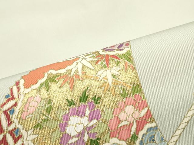 平和屋着物●塩瀬 九寸名古屋帯 檜扇吉祥花文 金彩 正絹 逸品 DAAZ3440ob