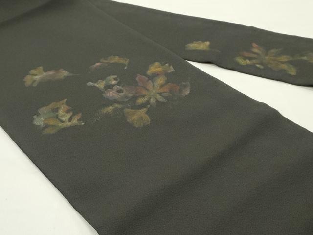 平和屋着物●九寸名古屋帯 舞葉文 黒地 鬼しぼ縮緬 正絹 逸品 未使用 DAAZ3441ob