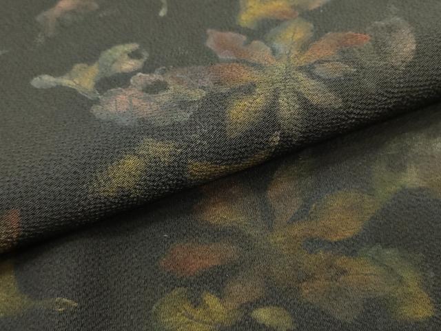 平和屋着物●九寸名古屋帯 舞葉文 黒地 鬼しぼ縮緬 正絹 逸品 未使用 DAAZ3441ob