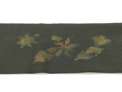 平和屋着物●九寸名古屋帯 舞葉文 黒地 鬼しぼ縮緬 正絹 逸品 未使用 DAAZ3441ob