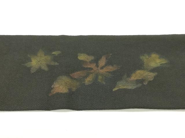 平和屋着物●九寸名古屋帯 舞葉文 黒地 鬼しぼ縮緬 正絹 逸品 未使用 DAAZ3441ob