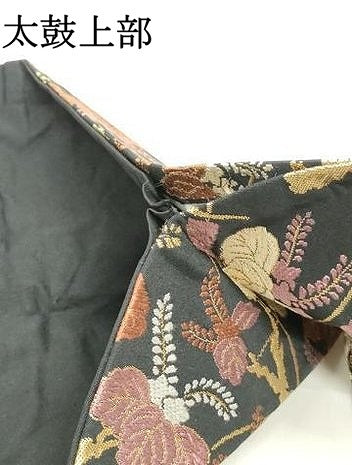 平和屋着物●九寸名古屋帯 唐織 枝垂れ藤松文 黒地 金糸 正絹 逸品 DAAZ3443ob