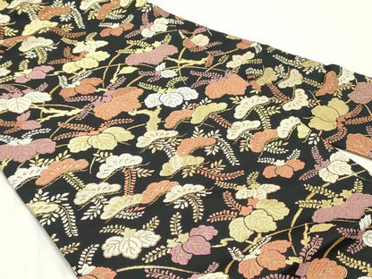 平和屋着物●九寸名古屋帯 唐織 枝垂れ藤松文 黒地 金糸 正絹 逸品 DAAZ3443ob