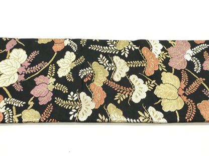 平和屋着物●九寸名古屋帯 唐織 枝垂れ藤松文 黒地 金糸 正絹 逸品 DAAZ3443ob