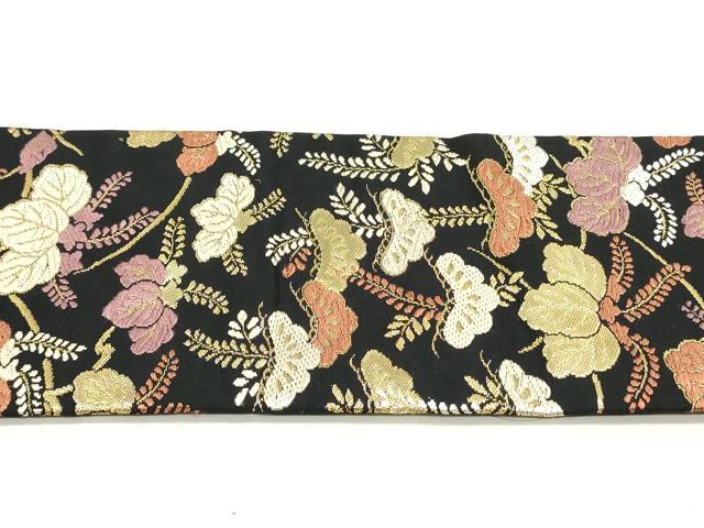 平和屋着物●九寸名古屋帯 唐織 枝垂れ藤松文 黒地 金糸 正絹 逸品 DAAZ3443ob