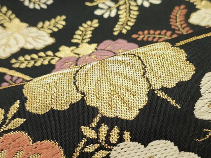 平和屋着物●九寸名古屋帯 唐織 枝垂れ藤松文 黒地 金糸 正絹 逸品 DAAZ3443ob