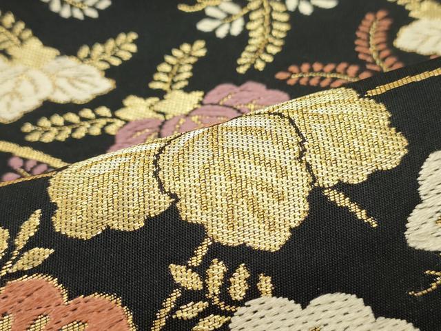 平和屋着物●九寸名古屋帯 唐織 枝垂れ藤松文 黒地 金糸 正絹 逸品 DAAZ3443ob