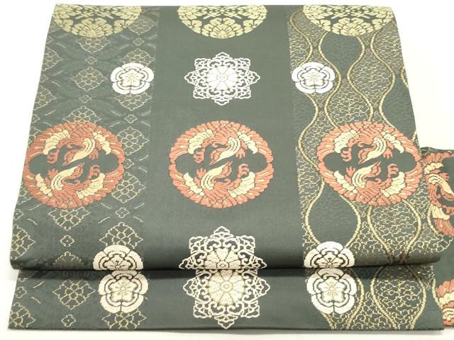 平和屋着物●九寸名古屋帯 唐織 正倉院鳳凰花間道 金糸 正絹 逸品 DAAZ3446ob