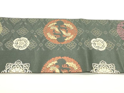 平和屋着物●九寸名古屋帯 唐織 正倉院鳳凰花間道 金糸 正絹 逸品 DAAZ3446ob