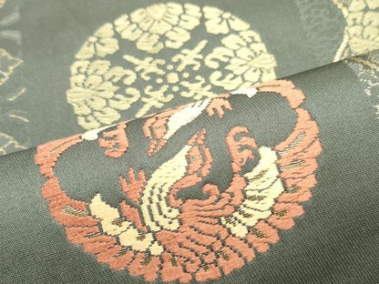 平和屋着物●九寸名古屋帯 唐織 正倉院鳳凰花間道 金糸 正絹 逸品 DAAZ3446ob