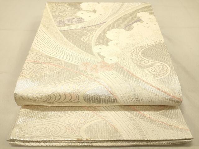 平和屋着物◎六通柄袋帯　流水吉祥花文　金銀糸　正絹　逸品　DAAZ3523jm