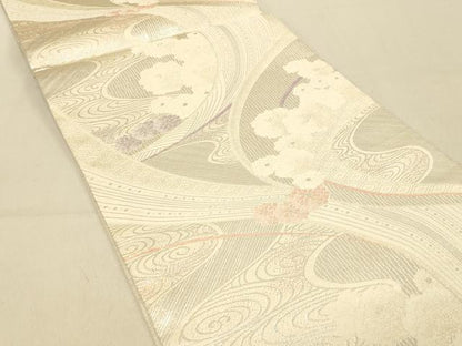 平和屋着物◎六通柄袋帯　流水吉祥花文　金銀糸　正絹　逸品　DAAZ3523jm