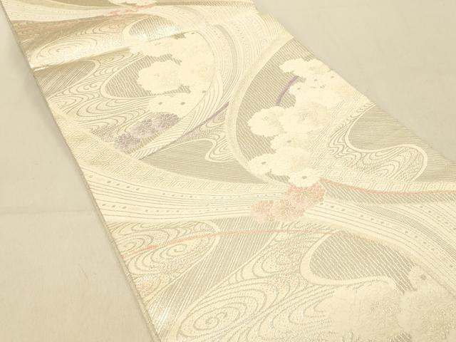 平和屋着物◎六通柄袋帯　流水吉祥花文　金銀糸　正絹　逸品　DAAZ3523jm
