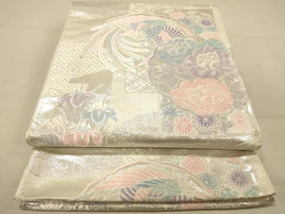 平和屋着物◎六通柄袋帯　唐織　九百錦　渡橋鳳凰花文　銀糸　正絹　逸品　DAAZ3524jm