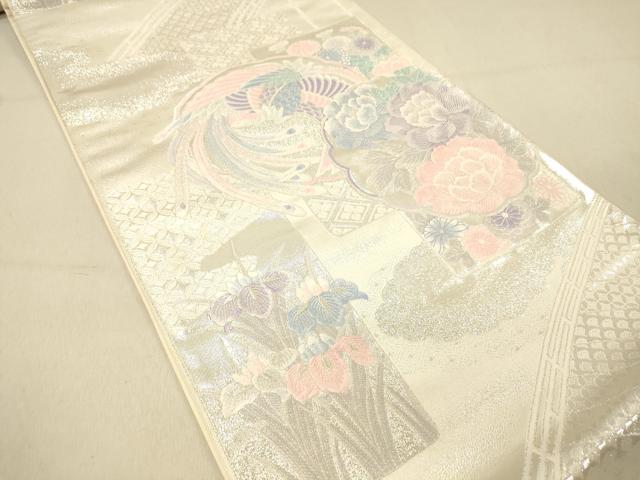 平和屋着物◎六通柄袋帯　唐織　九百錦　渡橋鳳凰花文　銀糸　正絹　逸品　DAAZ3524jm