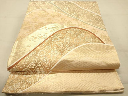 平和屋着物◎六通柄袋帯　立波花鳥文　金糸　正絹　逸品　DAAZ3526jm