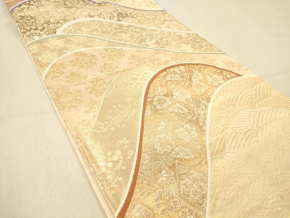 平和屋着物◎六通柄袋帯　立波花鳥文　金糸　正絹　逸品　DAAZ3526jm