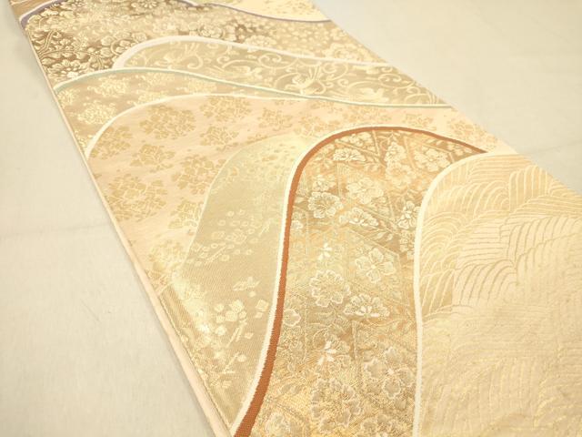 平和屋着物◎六通柄袋帯　立波花鳥文　金糸　正絹　逸品　DAAZ3526jm